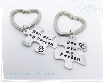 Couples gift- personalised jigsaw puzzle piece keyring keychain- anniversary gift - boyfriend gift- valentines present