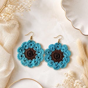 Super Lightweight Embroidered Flower Earrings | Handmade Boho Crochet Earrings |  Floral Statement Earrings