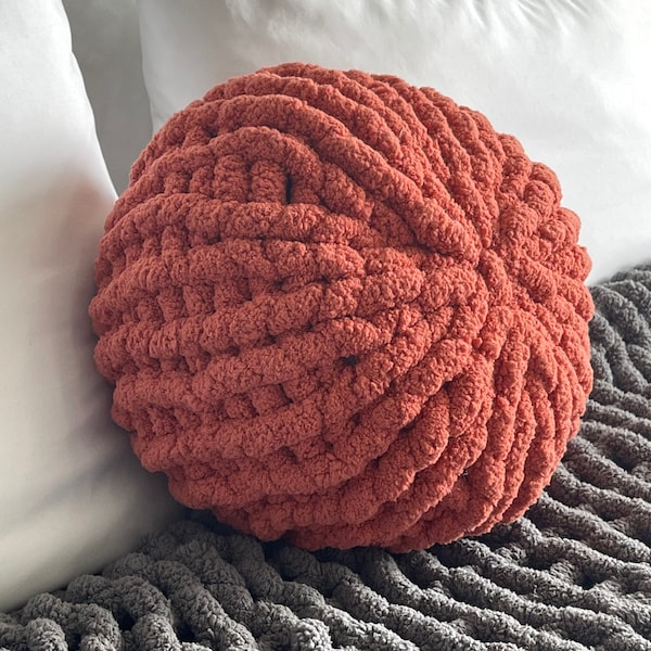 Hand Knit Round Chunky Pillow