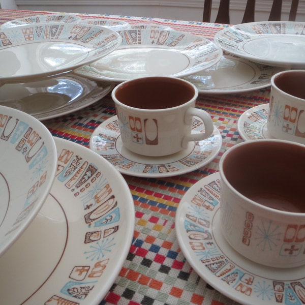 Mid Century Taylor Smith and Taylor Taylorstone Dishware 24 PIECES!! Dining Set Moderne Atomic Cathay Pattern