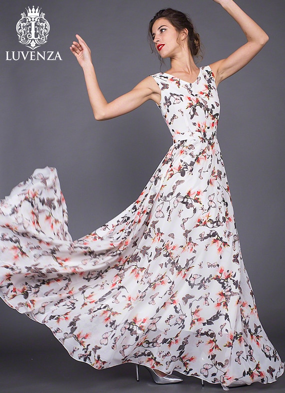 Open Back Floral Maxi Dress V Neck Dress V Neck Maxi Dress Etsy