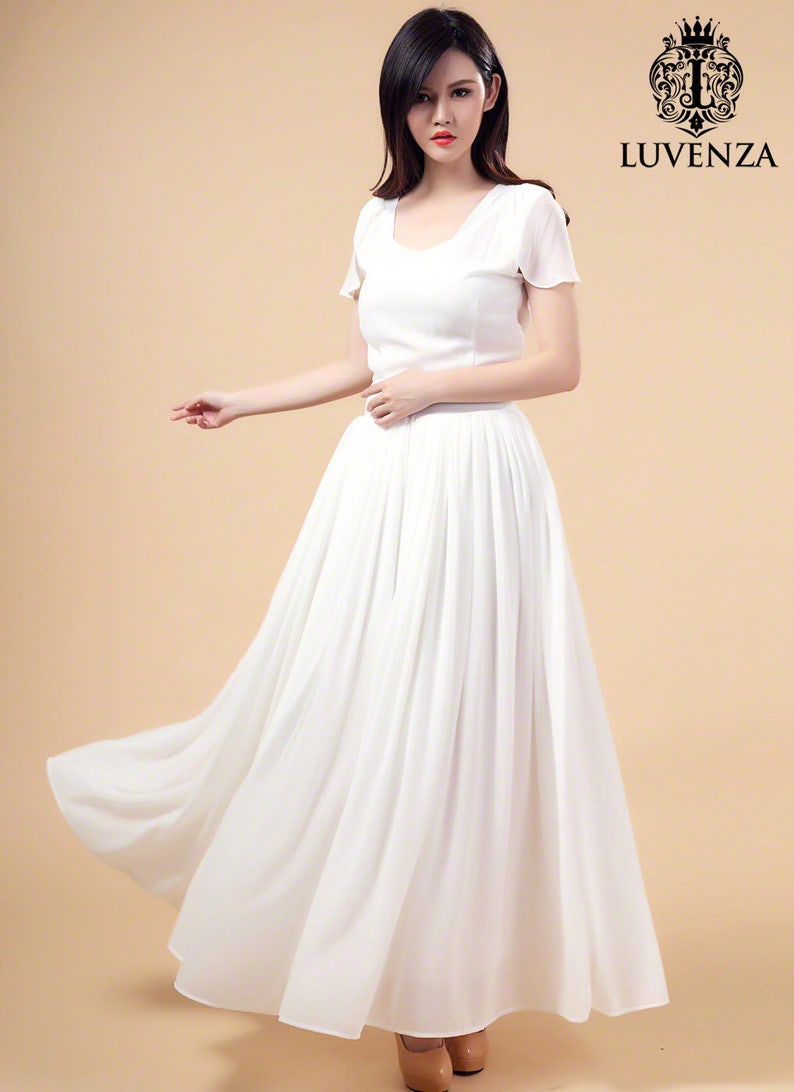 White Evening Dress Chiffon Maxi Dress V Neck Maxi Dress with V Back Prom Dress -Long Prom Dress Wedding Dress A194 White Maxi Dress