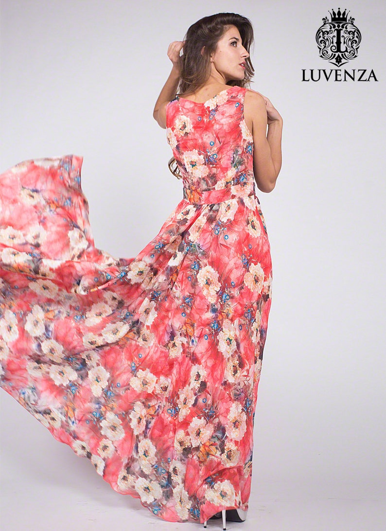 v neck chiffon maxi dress