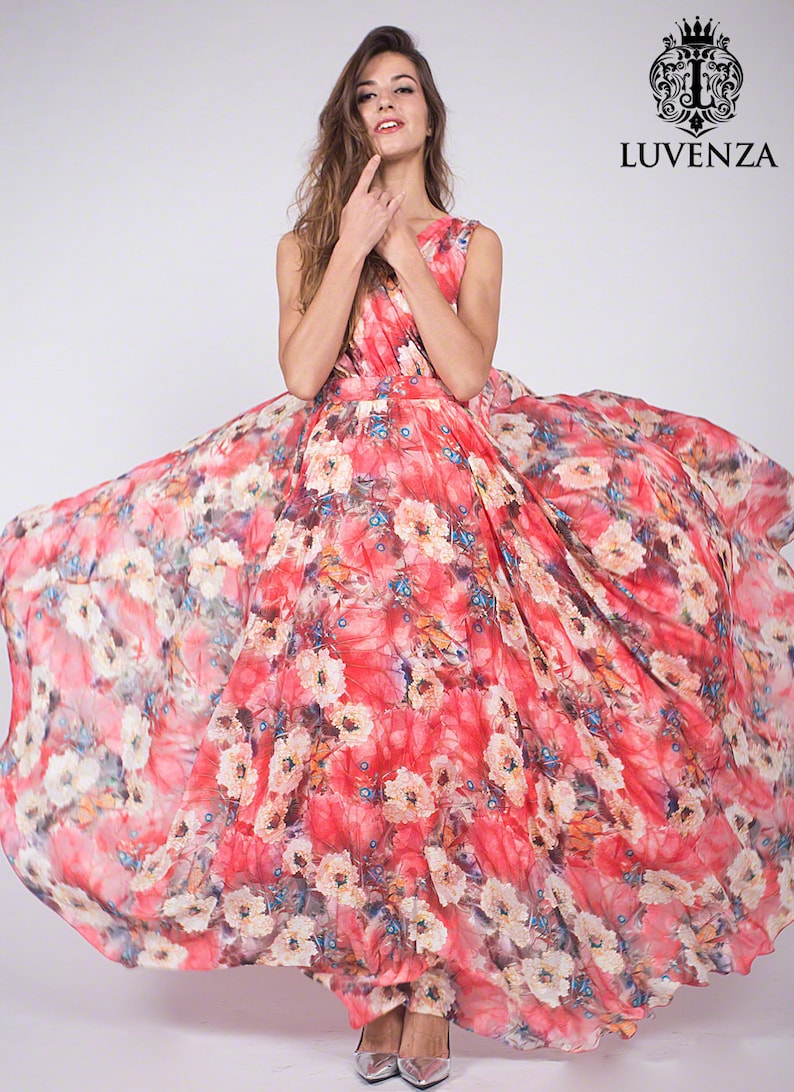 floral chiffon evening gown