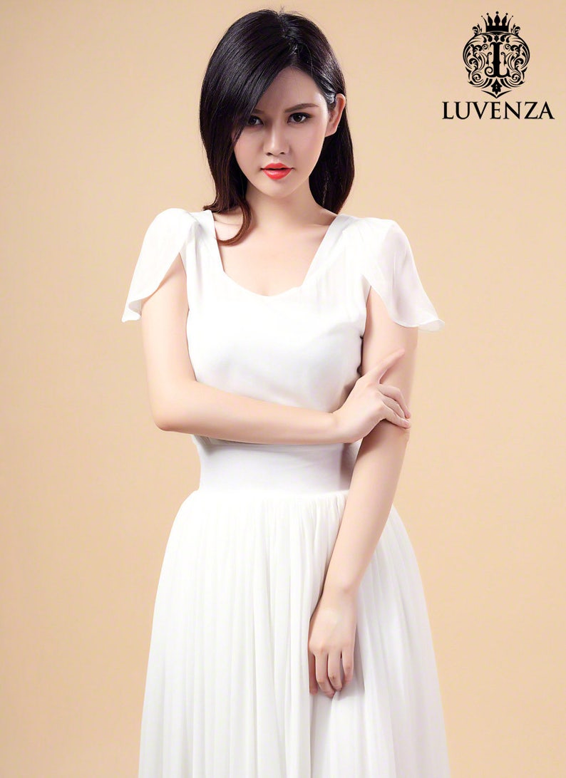 White Evening Dress Chiffon Maxi Dress V Neck Maxi Dress with V Back Prom Dress -Long Prom Dress Wedding Dress A194 White Maxi Dress