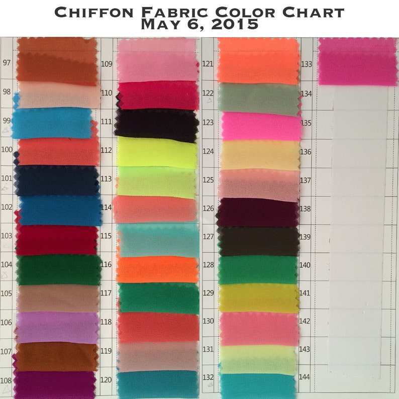 Chiffon Fabric Color Chart Version Mar 6 2016 Etsy