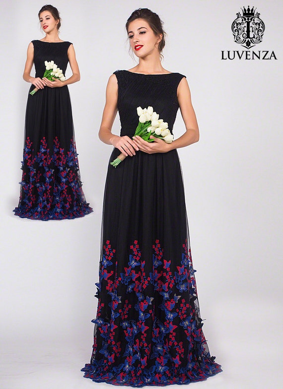 Black Lace Maxi Dress Butterfly Lace Maxi Dress White Lace Etsy