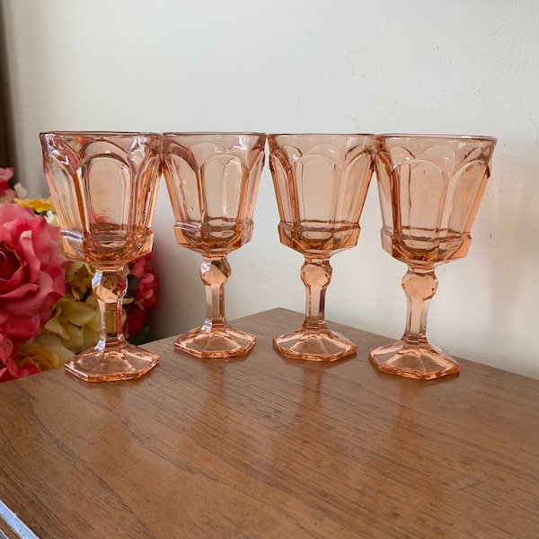 Vintage Fostoria Peach Pink 4 oz. Wine Glasses - Very Good Vintage Condition!