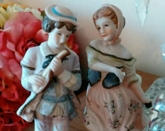 Set of 2 Boy Serenading Girl Figurines by Ardalt - Romantic Decor - Piano Nick Nacks - Stamped and Numbered - Exquisitely Painted!