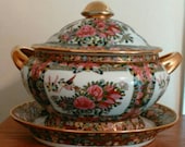 Beautiful Chinese Famille Rose Medallion Soup Tureen with Underplate Mark Honoring Emporer Qianlong - Beautiful