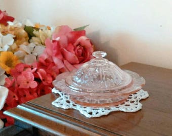 Pink Depression Glass Dome Butter Dish - Very Pretty