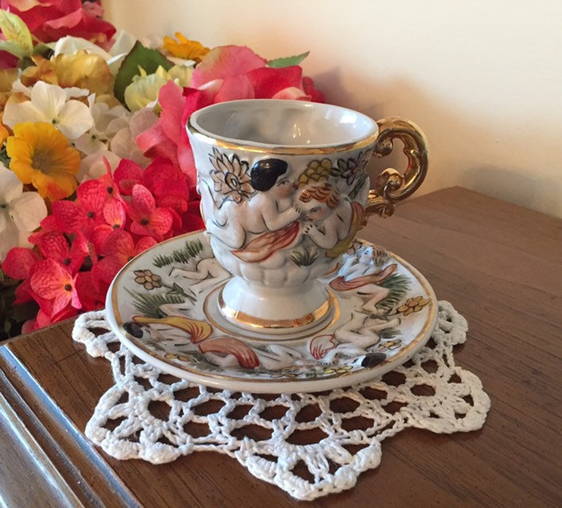 RARE Antique Unmarked Capodimonte Cherub Tea Cup and Saucer Etsy