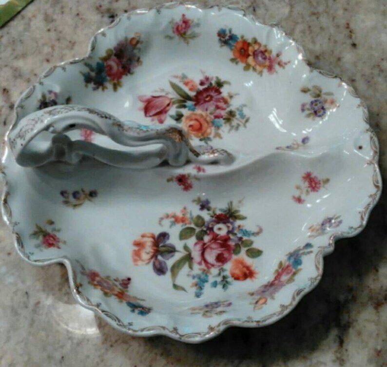 Antique German Porcelain Divided Dish With Handle Marked Etsy