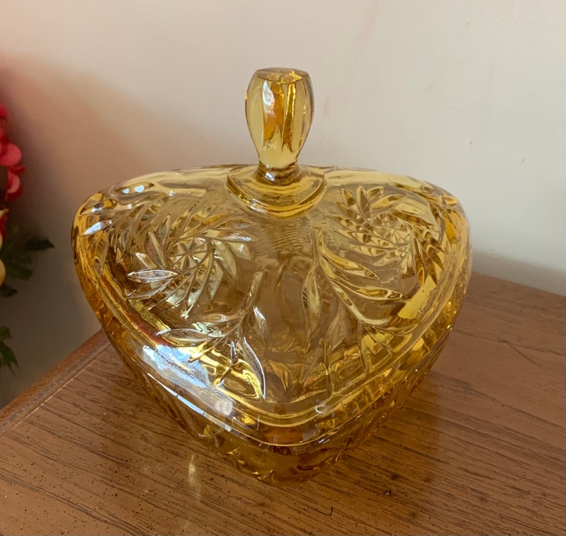 Vintage Light Amber Golden Yellow Glass Candy Dish Triangle Etsy