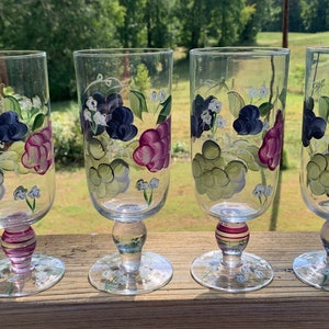 4 Painted "grapes" 20 Oz. Iced Tea Glasses, Ball Stem - Pretty! - Etsy