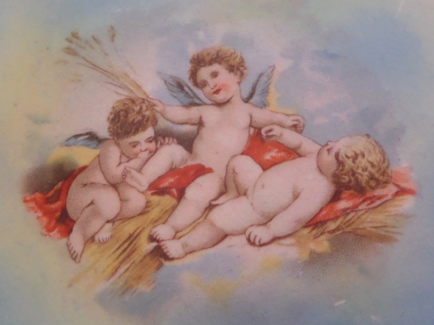 RARE Antique Hand Painted Angel Cherub Plate, Gold Trim RARE Antique Hand Painted Angel Cherub Plate, Gold Trim