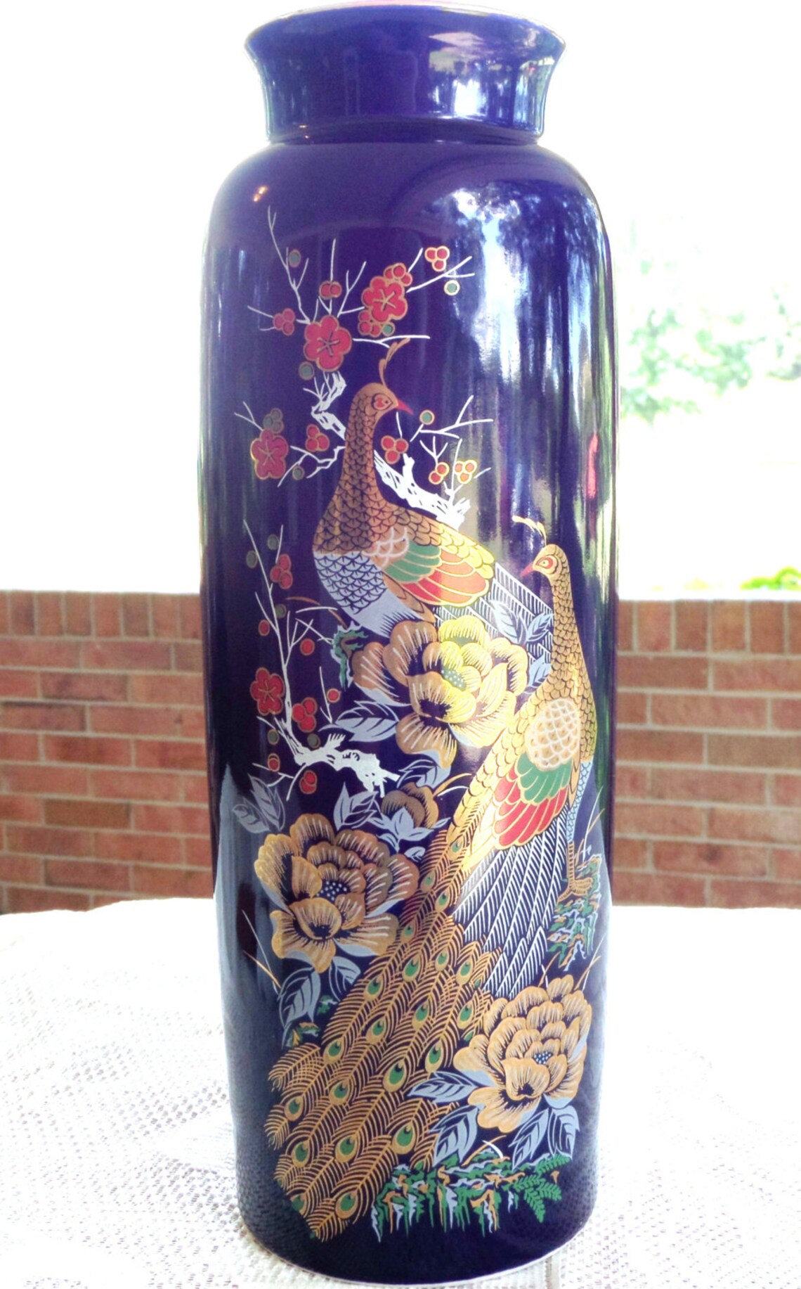 Beautiful Peacock Vase Made in Japan Cobalt Blue Original Etsy