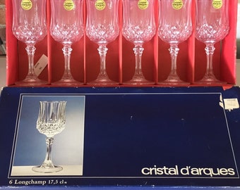 Cristal d'Arques Longchamp Wine Glasses Vintage Item Brand New in Original Box!