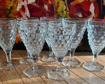 7 (14 Available) Fostoria American Clear 8 oz. Stemmed Water Goblets or Wine Glasses in Cube Pattern - Beautiful!