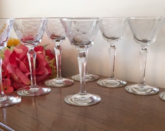 7 Etched Rose Port Wine Glasses, Liquor, Cordials, Aperitif - Beautiful!