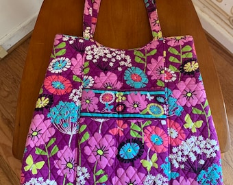 Large Vera Bradley "Flutterby" Tote Purse/Shoulder Bag 15.5 x 17.5 Large Pocketbook, Snap Closure - Like New!