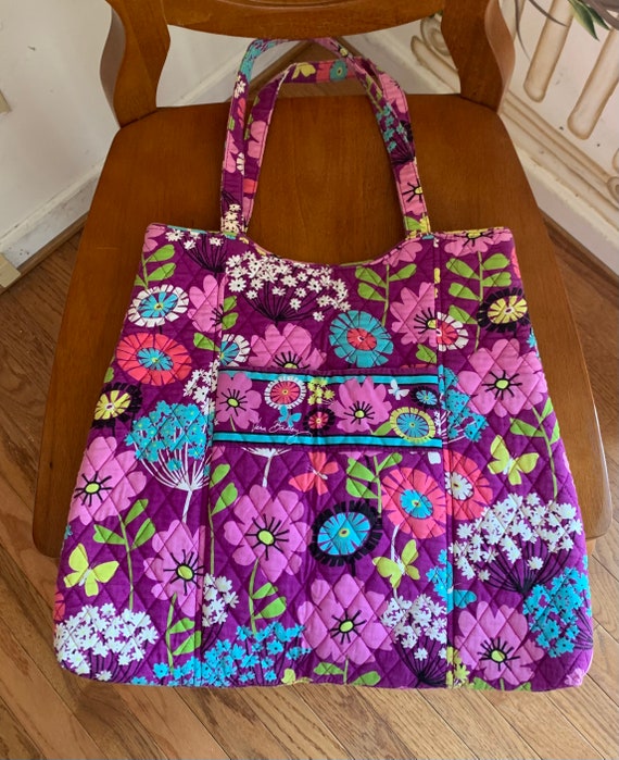 Large Vera Bradley flutterby Tote Purse shoulder Bag 15.5 X 17.5 Large Pocketbook Snap Closure Like New Etsy