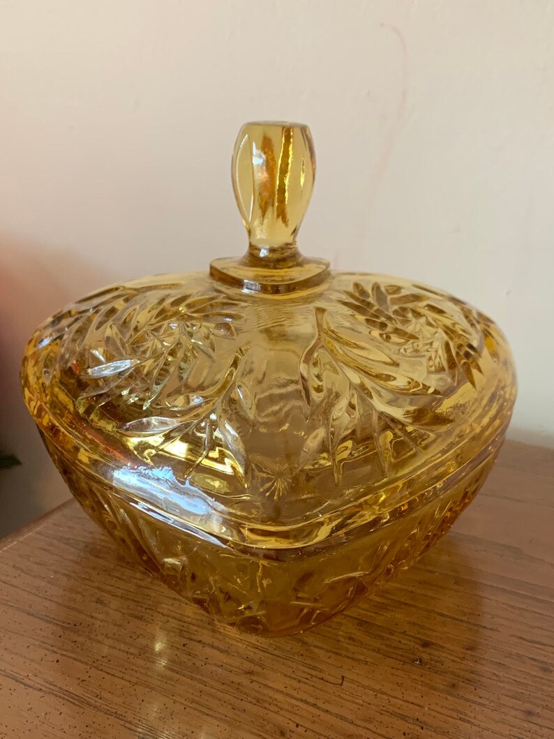 Vintage Light Amber Golden Yellow Glass Candy Dish Triangle Etsy