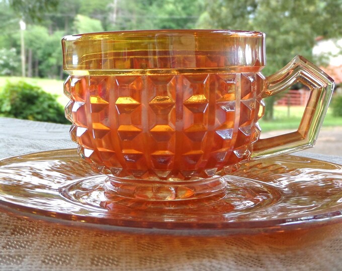 Marigold Carnival Glass Tea Cup and Saucer Set Excellent Etsy