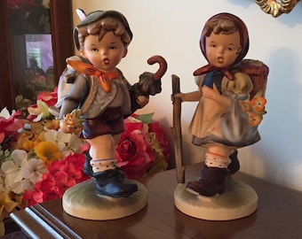 RARE 10" Oversized Hummelesque Boy and Girl Set Figurines with Original Napcoware Stickers -Nice!