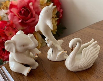 Lenox Figurines Dolphin, Elephant, and Swan - Curio Figurines - Vintage Item in Mint Condition!