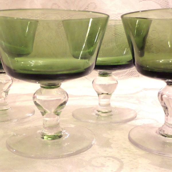 4 elegante 1960 vintage verde Sherbert helado helado tazas de postre - excelente condición - como nuevo