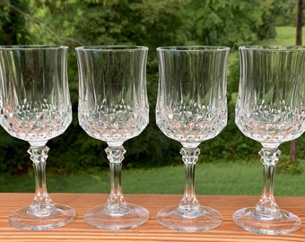 4 (16 Available) 8 oz French Crystal Wine Glasses by Cristal d Arques French Glassware 7.25" tall - Very Good Vintage Condition