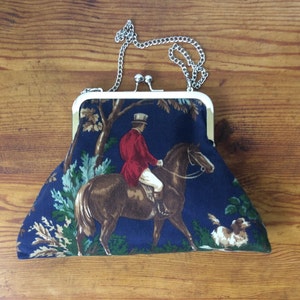 Equestrian Handbag Lauren Horse  Purse Navy Fox Hunt