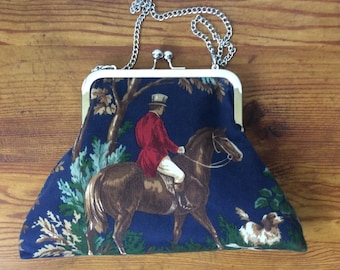 Equestrian Handbag Lauren Horse  Purse Navy Fox Hunt