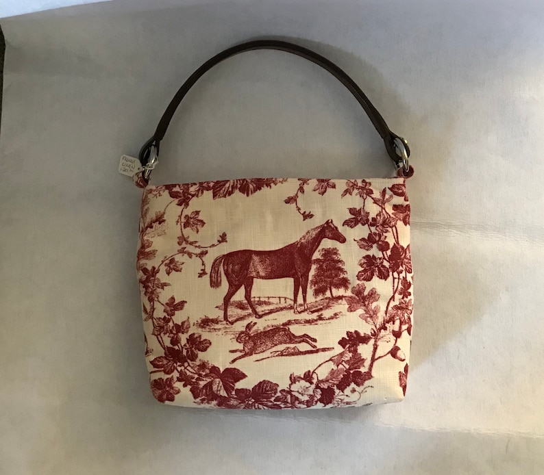 Equestrian Horse Handbag Purse With Bridle Handle Red Linen Etsy