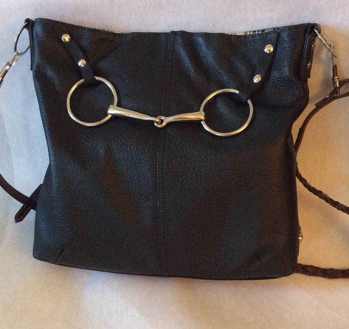 Black Leather Equestrian Horse Bit Tote Handbag Purse Kentucky Etsy