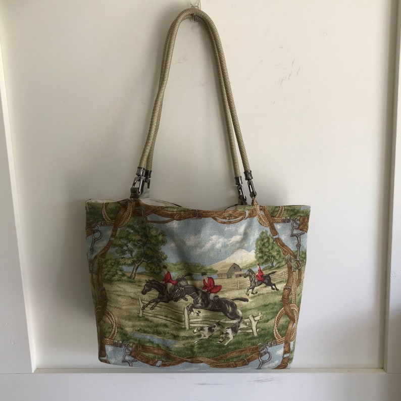 Foxhunt Horse Equestrian Handbag Tote Purse Kentucky Derby Etsy