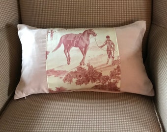 Equestrian Horse Pillow Ultra Suede Pink Lumbar Pillow Lauren Fabric Decor