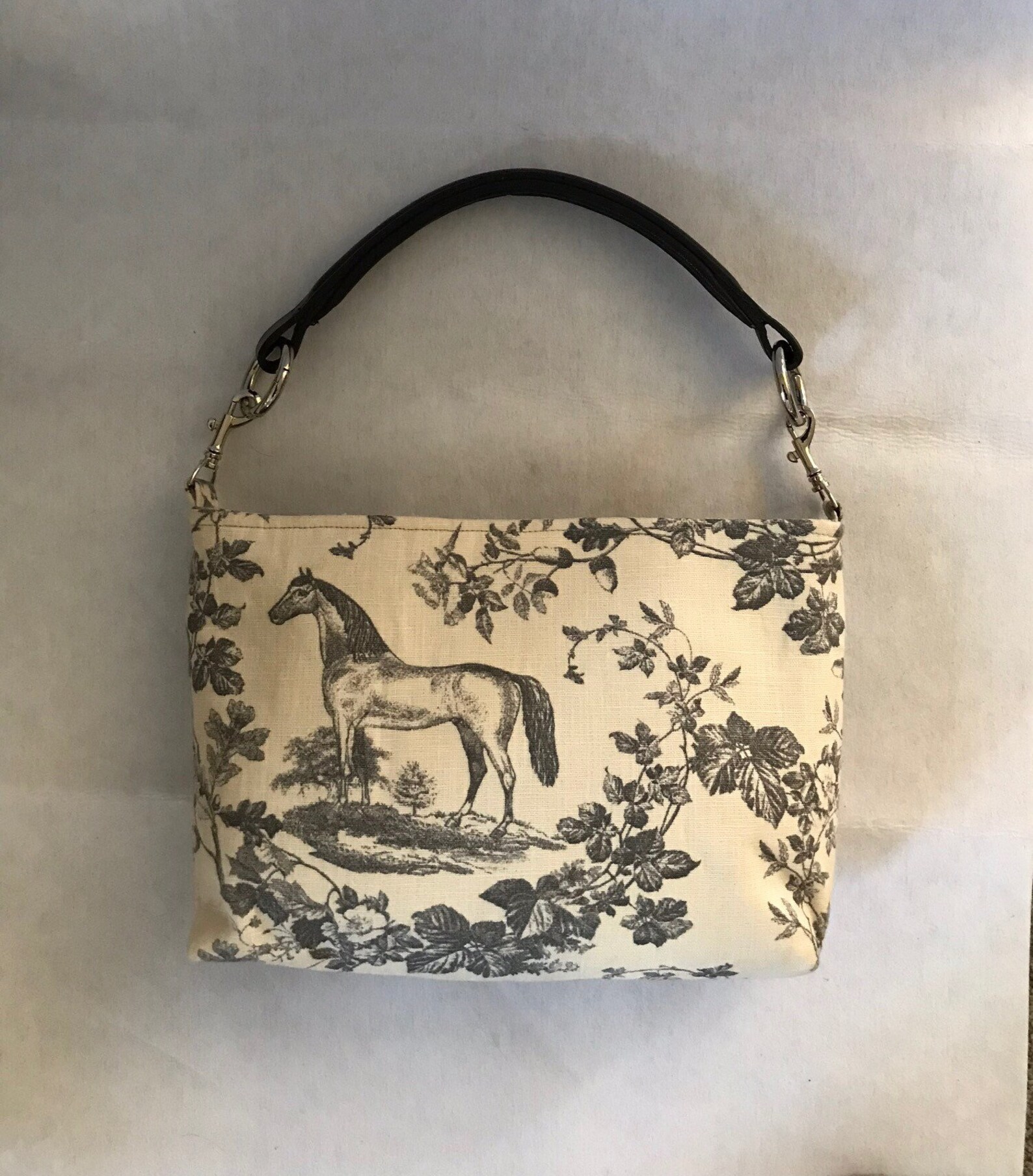 Horse Purse Equestrian Purse Grey Linen Equestrian Horse Handbag Purse