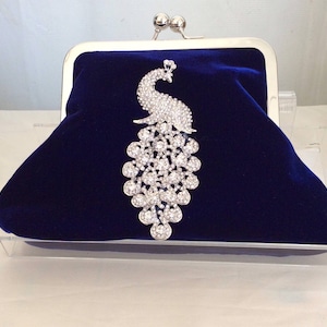 Black Velvet Crystal Peacock Clutch Purse Handbag