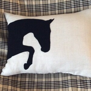 Equestrian Horse Pillow Home Decor black and flax linen.