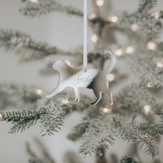 Personalised Cat Christmas Decoration Tree Bauble Cat Ornament Oak Veneer