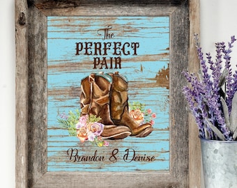 The Perfect Pair, Personalized Western Print, Custom Name Art, Country Western Wedding Gift, Farmhouse Wedding Present, Country Western Art