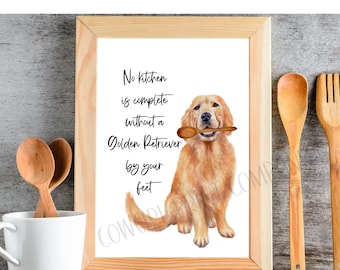 Golden Retriever Dog Kitchen Art Print, Unframed