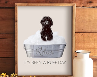 Black Doodle Dog Bathroom Art Print Unframed, Farmhouse Decor, Goldendoodle, Labradoodle Art