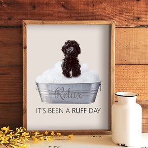 Black Doodle Bathroom Art Print Unframed, Farmhouse Bath, Barndominium Bath, Labradoodle, Goldendoodle, Bathroom Art