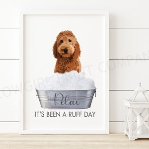 Red Doodle Dog Bath Decor, Unframed, Farmhouse Decor