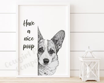 Corgi Dog Bathroom Print, Unframed