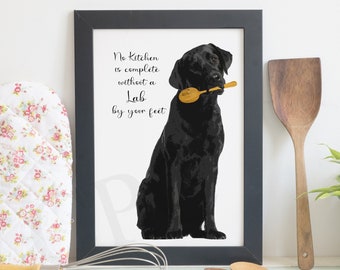 Black Lab Kitchen Art Print, Unframed