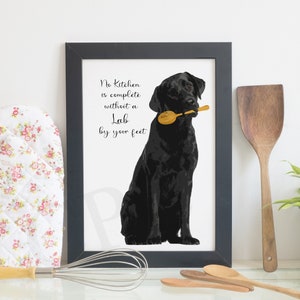 Black Lab Kitchen Art Print, Unframed